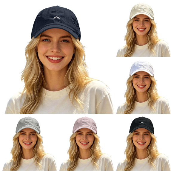 XIAOCHA Women's Mountain Logo Embroidered Dad Hat Breathable Outdoor Sun Protection Baseball Cap Hiking Trucker Hat,Navy