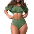 thumbnail image 1 of XIAOCHA Women's Off Shoulder Ruffled Tankini Swimsuit Set Solid Color Split Beachwear Two Piece Bikini, 1 of 6