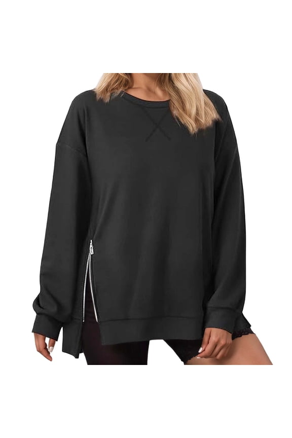 Women's Oversized Side-Zip Sweatshirts Relaxed Fit Asymmetric Hem Pullover Casual Everyday Top