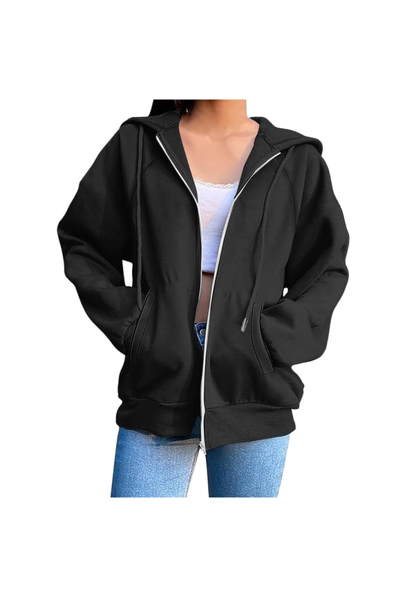 Women's Oversized Zip Up Hoodie Raglan Sleeve Kangaroo Pocket Hooded Jacket Soft Casual Everyday Loungewear Top
