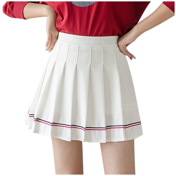 XIAOCHA Women's Pleated Mini Skirt Striped-Trim Casual Skirt Preppy Daily Wear Fashion Skirts