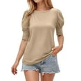 thumbnail image 1 of XIAOCHA Women's Puff Sleeve Round Neck T-Shirt for Everyday Casual Wear and Comfortable Commuting Outfits, 1 of 4