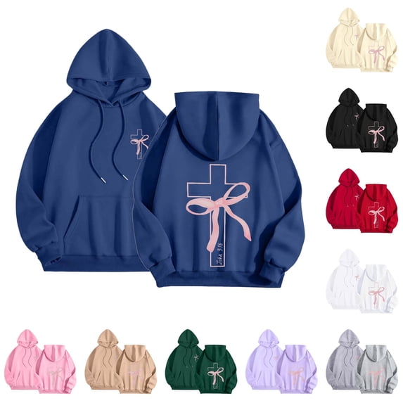 XIAOCHA Women's Pullover Hoodie Cross Bow Graphic Long Sleeve Layer Sweet Hooded Sweatshirt, Navy, Sizes XL