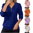 thumbnail image 1 of XIAOCHA Women's Quarter Zip Sweatshirt Textured Knit Long Sleeve Pullover Top, Blue, Sizes S, 1 of 6