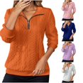 thumbnail image 1 of XIAOCHA Women's Quarter Zip Sweatshirt Textured Knit Long Sleeve Pullover Top, Orange, Sizes S, 1 of 6