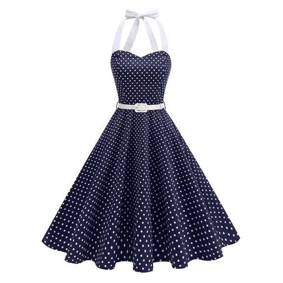 XIAOCHA Women's Retro Dress Summer Halter-Neck Diner Date Midi Dress