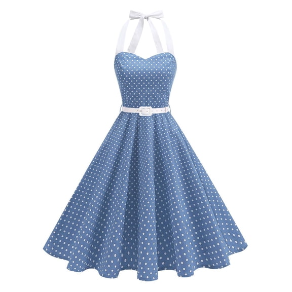 XIAOCHA Women's Retro Dress Summer Halter-Neck Diner Date Midi Dress