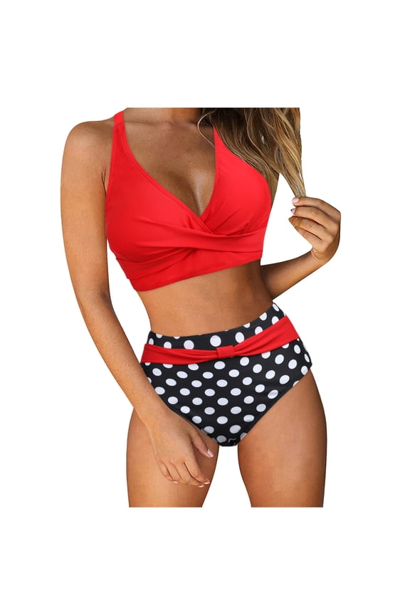 Women's Retro Push Up Two Piece Swimsuit High Waisted Ruched Print Bikini Tankini Set