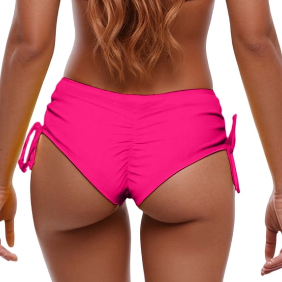XIAOCHA Women's Ruched Back Side Tie Swim Brief Adjustable Solid Beach Pool Bikini Bottom