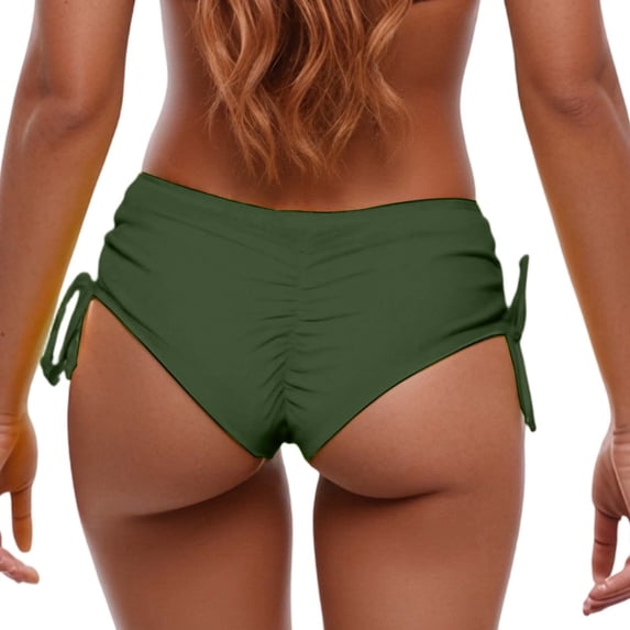 XIAOCHA Women's Ruched Back Side Tie Swim Brief Adjustable Solid Beach Pool Bikini Bottom