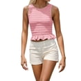 thumbnail image 1 of XIAOCHA Women's Ruched Crop Tank Top Round Neck Sleeveless Ruffled Hem Blouse Stretchy Casual Everyday Going Out Shirt, 1 of 6
