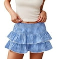thumbnail image 1 of XIAOCHA Women's Ruffle Fairy Skirt Floral Striped Gingham Flowy Mini Skirt Stretchy Waist Layered Pleated Short Skirts, 1 of 4