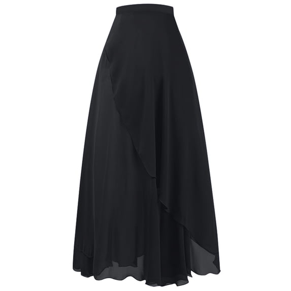 XIAOCHA Women's Ruffle Hem Skirt Flow Asymmetrical High Waist Maxi Skirt Lightweight Elegant Evening Skirts