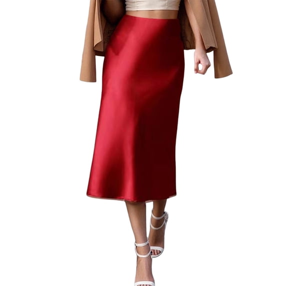 XIAOCHA Women's Satin Skirt High Waisted Midi Skirt Silky Elegant office Skirts