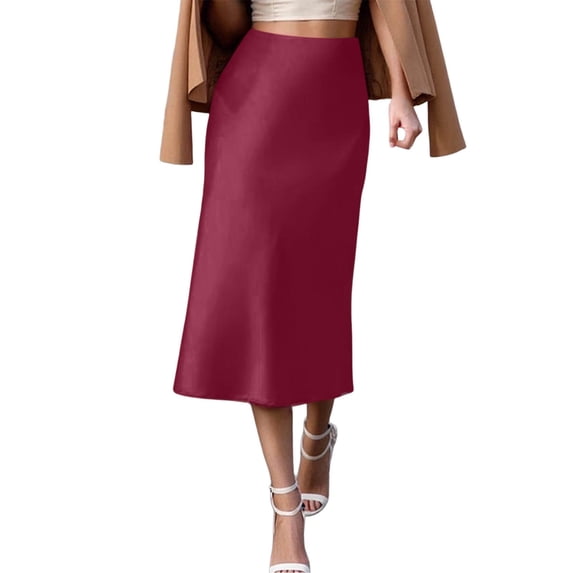 XIAOCHA Women's Satin Skirt High Waisted Midi Skirt Silky Elegant office Skirts