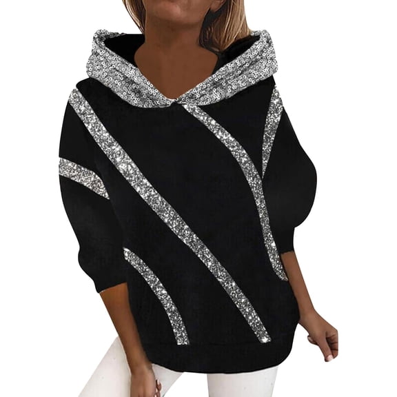 XIAOCHA Women's Sequin Decor Hoodie Loose Drawstring Hooded Pullover Hoodies Casual Streetwear Trendy Hoodies