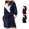 thumbnail image 1 of XIAOCHA Women's Sherpa Robe Hooded Belted Long Sleeve Night Gown, 1 of 7