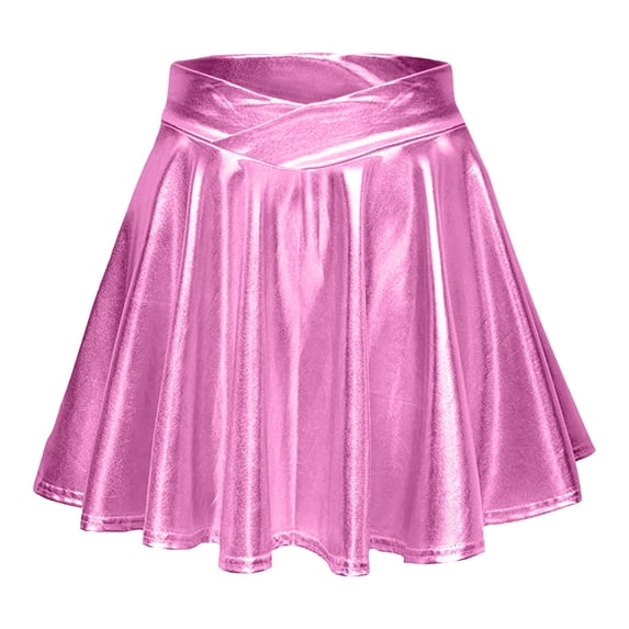 XIAOCHA Women's Shiny Satin Mini Skirt High Waist Flared A Line Casual Party Skirts