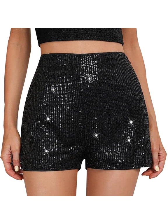 Women's Shiny Sequin Hot Pants High Rise Shorts Night Out Fashion Mini Shorts