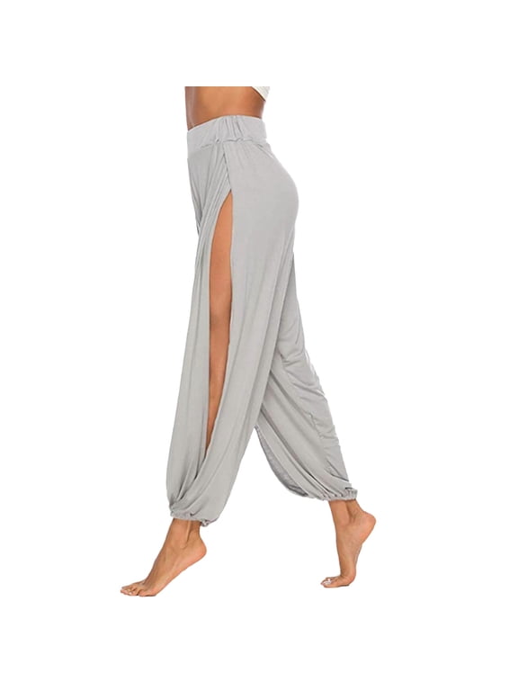 Women's Side Split Pants Wide Leg Full Length Elastic Waist Joggers Stretchy Casual Yoga Active Wear Dance Pants