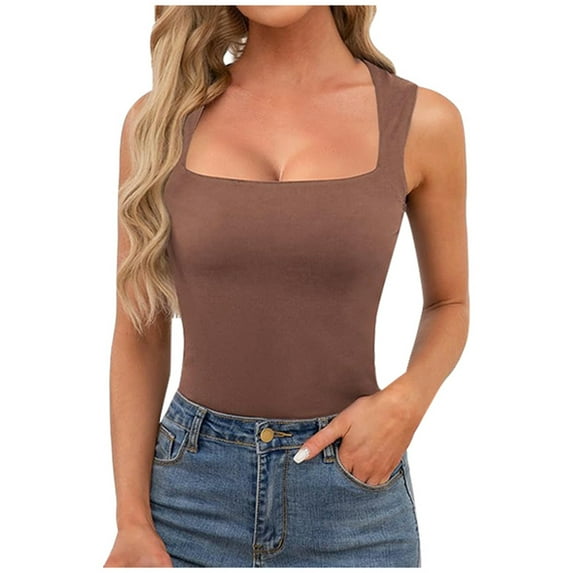 XIAOCHA Women's Tank Top Square Neck Sleeveless Fitted Camisole Stretchy Casual Everyday Layering Top