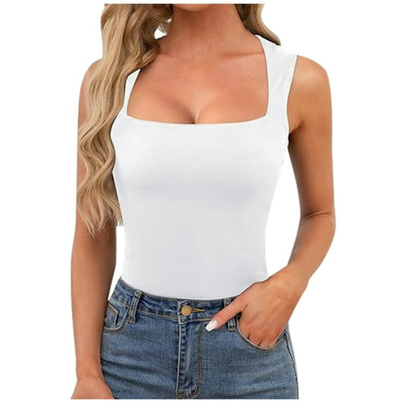 XIAOCHA Women's Tank Top Square Neck Sleeveless Fitted Camisole Stretchy Casual Everyday Layering Top