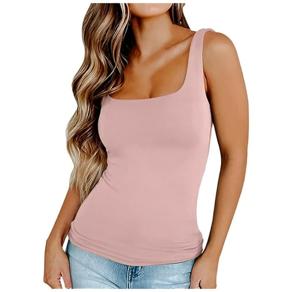 XIAOCHA Women's Tank Top Square Neck Sleeveless Fitted Camisole Stretchy Casual Everyday Layering Top