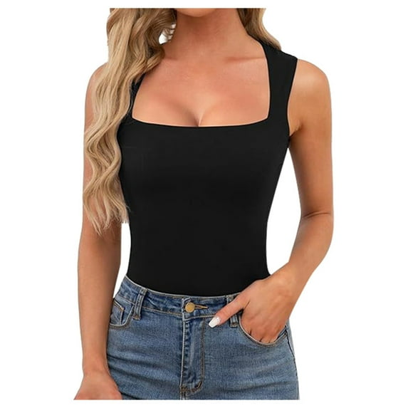 XIAOCHA Women's Tank Top Square Neck Sleeveless Fitted Camisole Stretchy Casual Everyday Layering Top