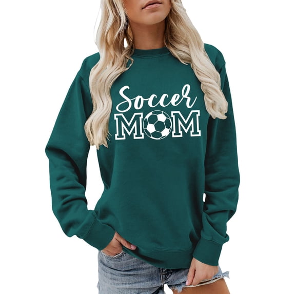XIAOCHA Women's Soccer Mom Football Graphic Sweatshirt Long Sleeve Crewneck Pullover Sports Mom Casual Pullover Top, Dark Green, Sizes XXXL