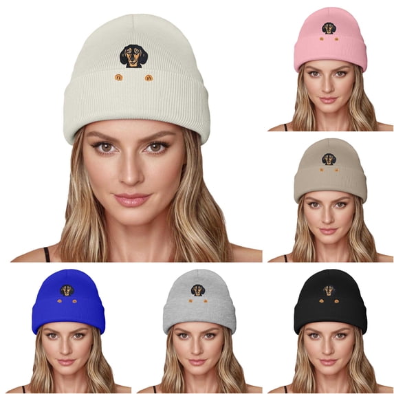 XIAOCHA Women's Soft Fall‑Winter Beanie,Dog‑Embroidered Hats,Camp Outdoor Headgear,Beige