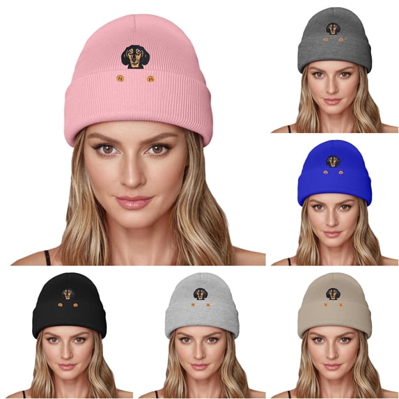 XIAOCHA Women's Soft Fall‑Winter Beanie,Dog‑Embroidered Hats,Camp Outdoor Headgear,Pink