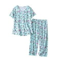 thumbnail image 1 of XIAOCHA Women's Soft Pajama Set V Neck Short Sleeve Top Cropped Pants Relaxed Sleepwear Loungewear Sets, 1 of 3