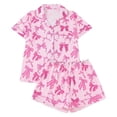 thumbnail image 1 of XIAOCHA Women's Soft Short Sleeve Sleepwear Set With Bow Print Collar And Comfortable Shorts For Relaxation, 1 of 9
