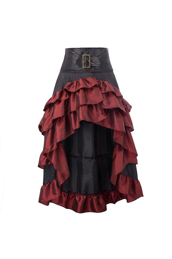 Women's Solid Color Gothic Midi Skirt Asymmetrical Ruffled Steampunk Skirt Dark Themed Party Skirts Red S