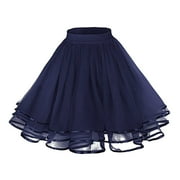 XIAOCHA Womens Solid Color Tulle Petticoat Fluffy Layered Ruffle Skirt Retro Party Prom Skirts Navy