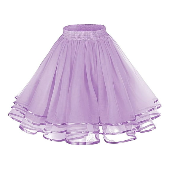 XIAOCHA Women's Solid Color Tulle Petticoat Fluffy Layered Ruffle Skirt Retro Party Prom Skirts Purple