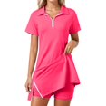 thumbnail image 1 of XIAOCHA Women's Solid Dress Fitted Polo Collar Short Sleeve Half Zip Asymmetrical Hem Skort Dress Breathable Sporty Golf Dresses, 1 of 7
