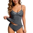 thumbnail image 1 of XIAOCHA Women's Spaghetti Strap Tankini Set Mesh Panel Drawstring Swimwear Beach Bathing Suit, 1 of 8