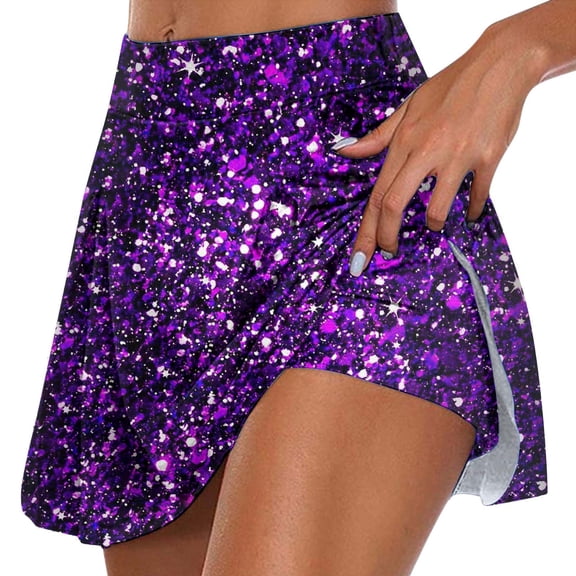 XIAOCHA Women's Sparkly Athletic Skirt High Waist Split Hem Skort Stretchy Casual Running Skort