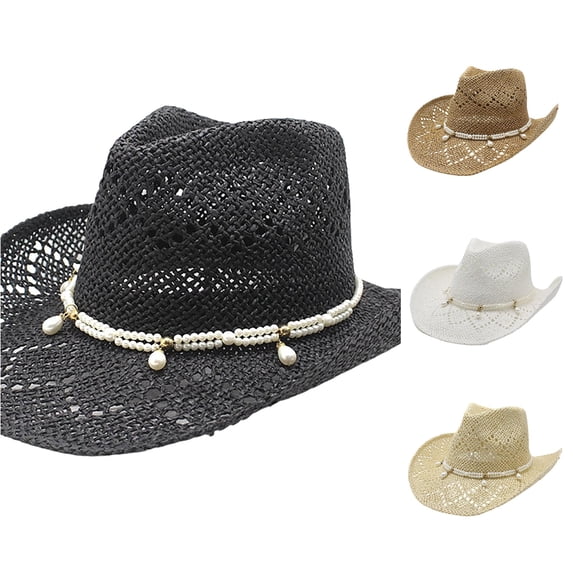 XIAOCHA Women's Sparkly Cowboy Hat Shapeable Brim Rodeo Beach Sun Hat,Black