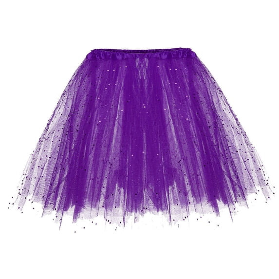 XIAOCHA Women's Sparkly Tulle Skirt Summer Elastic Waist Layered Casual Soft Daily Party Mini Skirt