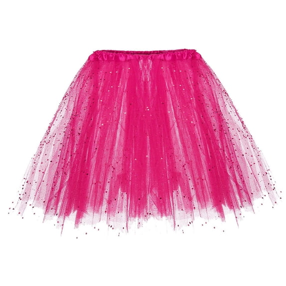 XIAOCHA Women's Sparkly Tulle Skirt Summer Elastic Waist Layered Casual Soft Daily Party Mini Skirt
