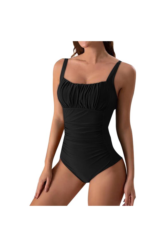 Women's Square Neck One Piece Swimsuit Ruched Bust Tummy Control Beach Bathing Suit