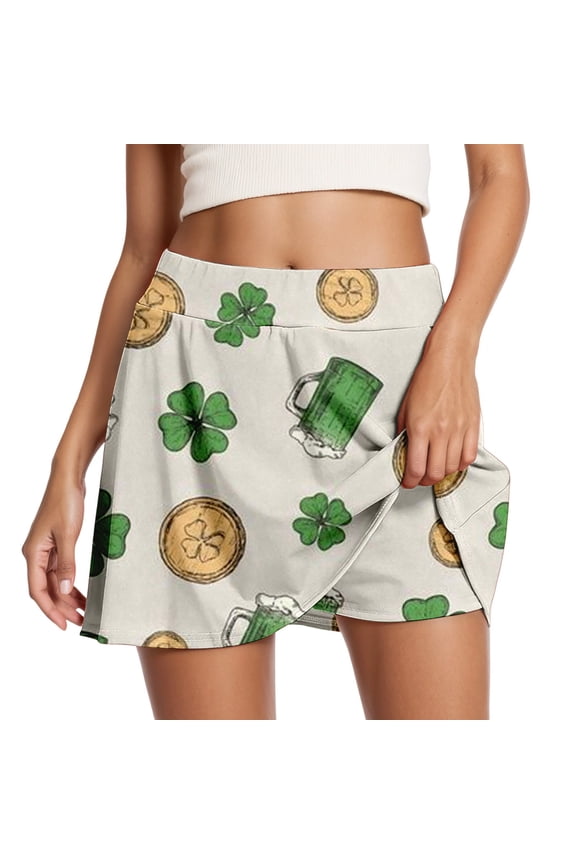 Women's St. Patrick's Day Graphic Skort High Waist Stretchy Flared Active Skirt Lightweight Festive Casual Bottoms