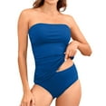 thumbnail image 1 of XIAOCHA Women's Strapless Bandeau Tankini Two Piece Swimwear Set Ruching Design Bathing Suit, 1 of 7