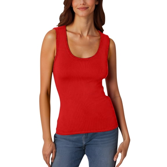 XIAOCHA Women’s Stretchy Ribbed U Neck Sleeveless Tank Soft Breathable Slim-Fit Casual Daily Camisole