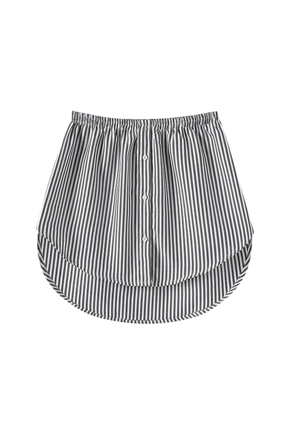 Women's Striped Button Down Shirt Extender Elastic Waist High Low Layering Hem
