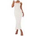 thumbnail image 1 of XIAOCHA Women's Striped Ribbed Gown Bodycon Slit Spaghetti Strap Square Neck Maxi Dress Stretchy Chic Casual Dresses, 1 of 8