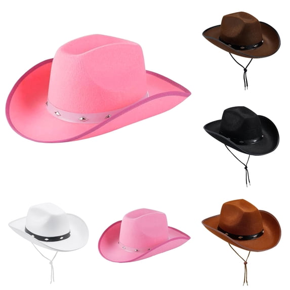 XIAOCHA Women's Studded Leather Band Cowboy Hat Solid Farm Outdoor Western Hat,Light Pink