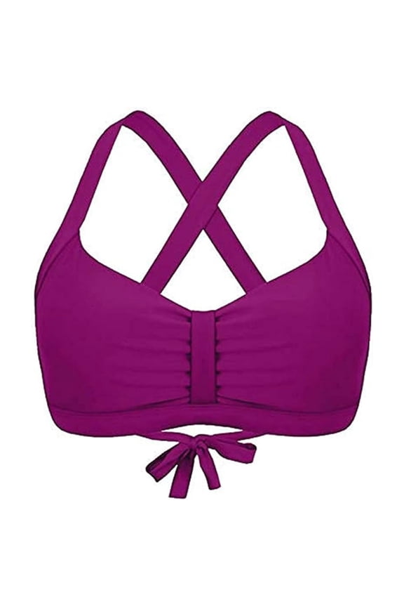 Women's Supportive Crossback Swim Bra Ruched Adjustable Tie Back Beach Pool Bikini Top